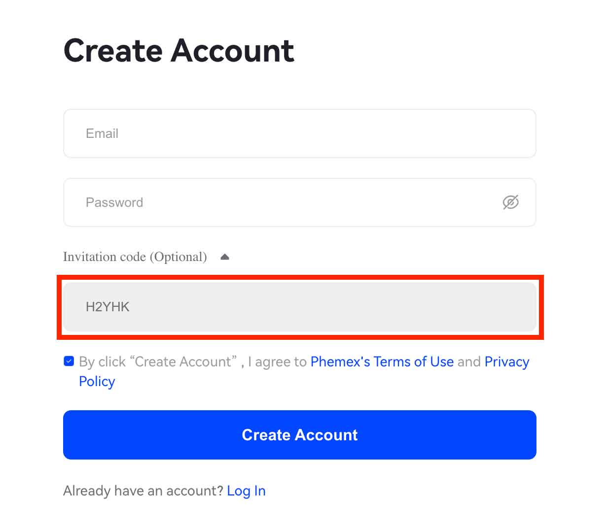 Phemex Sign Up Page