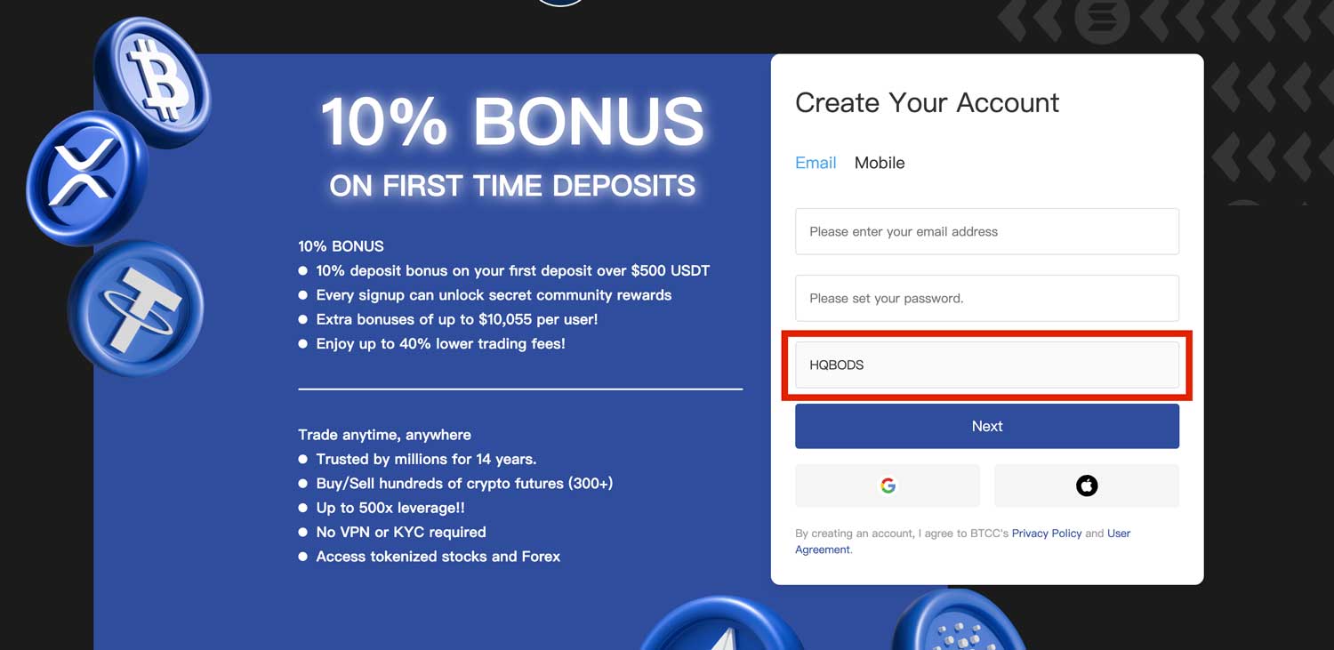 BTCC Deposit Bonus