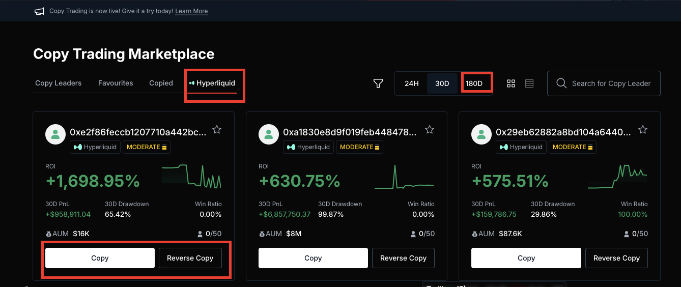 Copytrading on Bitmex Hyperliquid section
