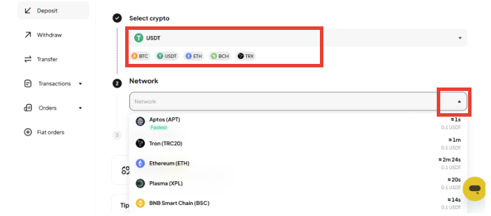 Deposit crypto in weex screenshot