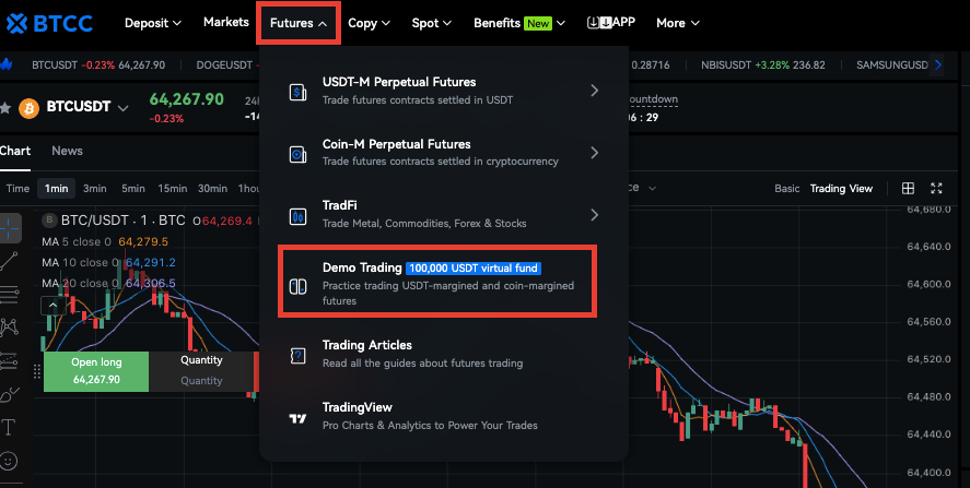 BTCC Trading dashboard interface