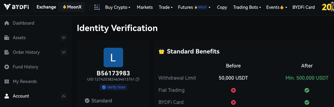 BYDFi withdrawal limits