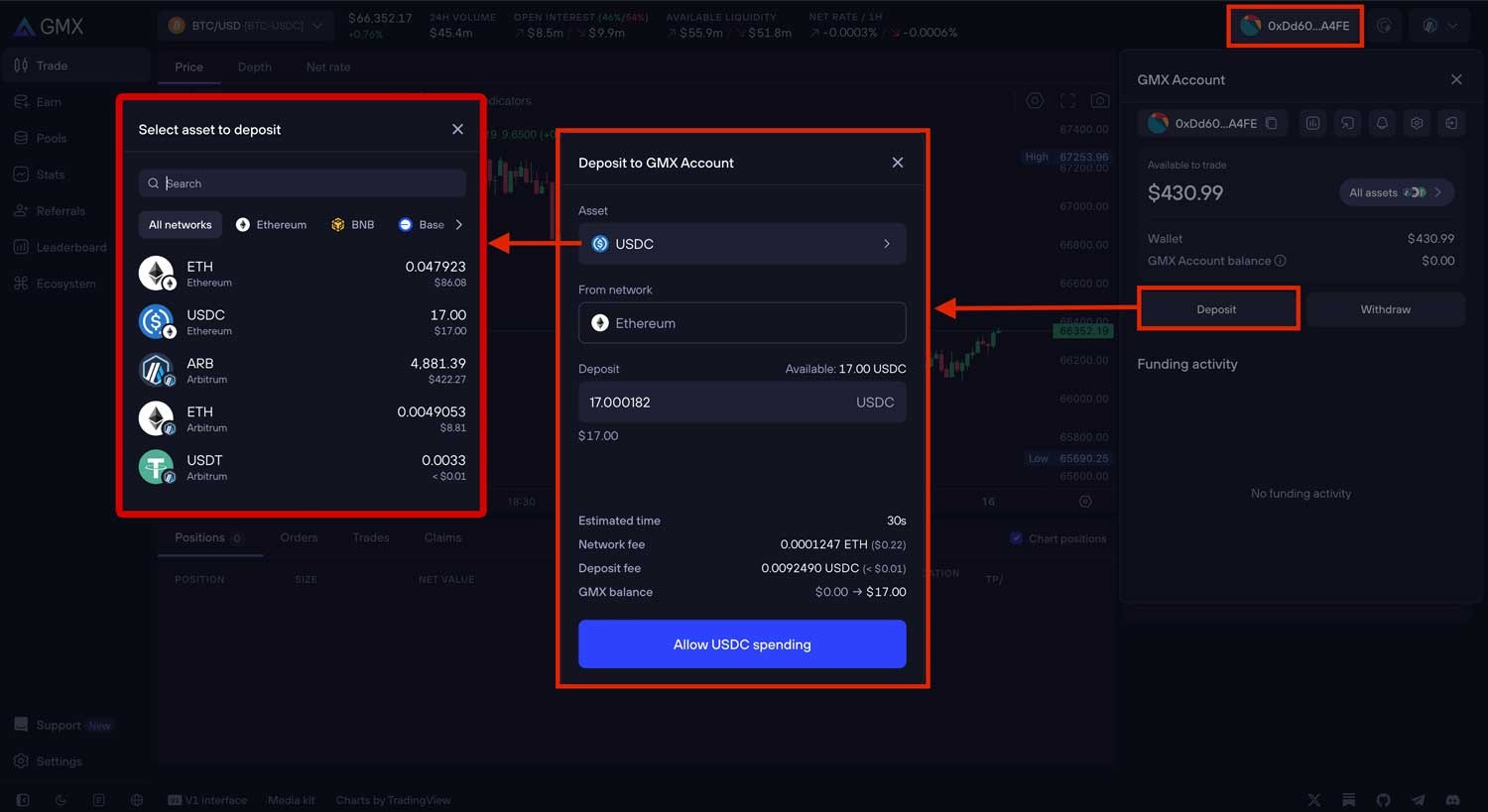 Deposit Funds Process GMX