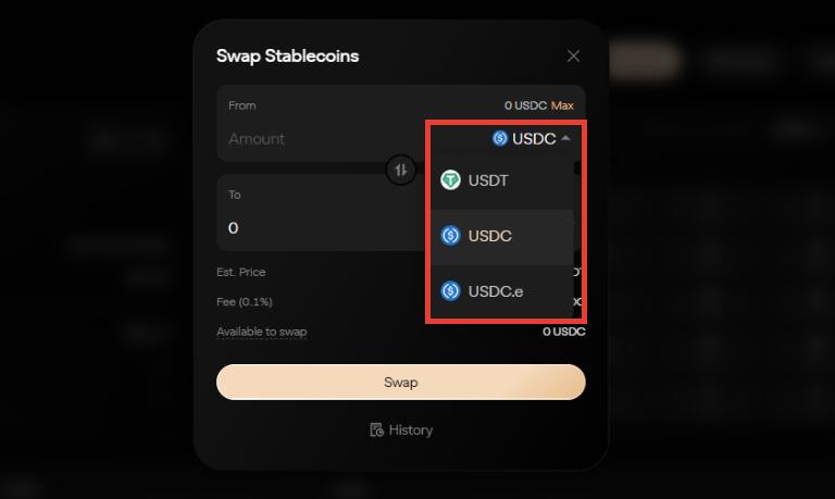AsterDEX Swap options